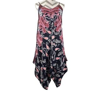 Silvergate Paisley Floral Handkerchief Hem Resort Vacation Dress Navy Coral‎ S